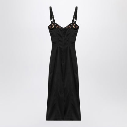 Dolce &amp; Gabbana Black Satin Corset Midi Dress Black