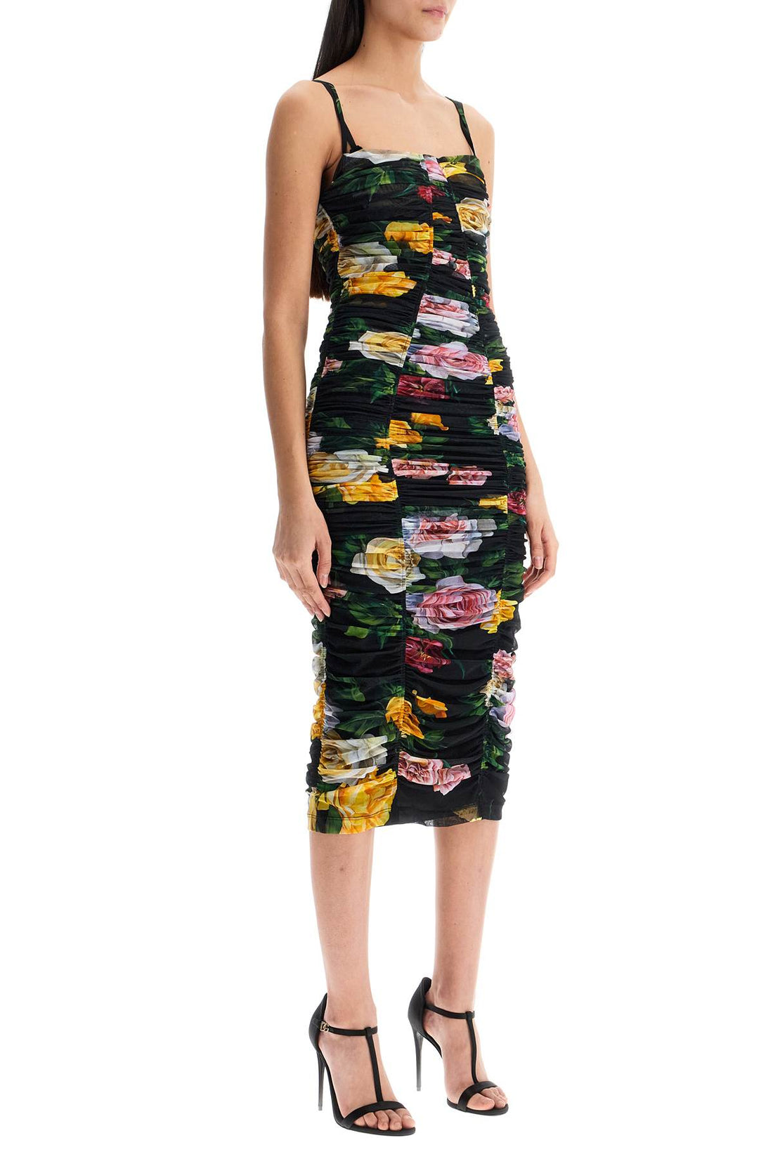 Dolce &amp; Gabbana Floral Midi Synthetic Dress Black
