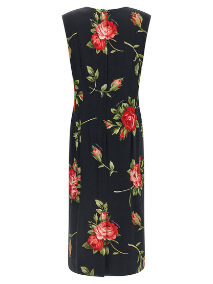 Dolce &amp; Gabbana Bouquet Rose Dress Black