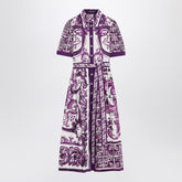 Dolce & Gabbana Poplin Shirt Dress with Maiolica Print Purple