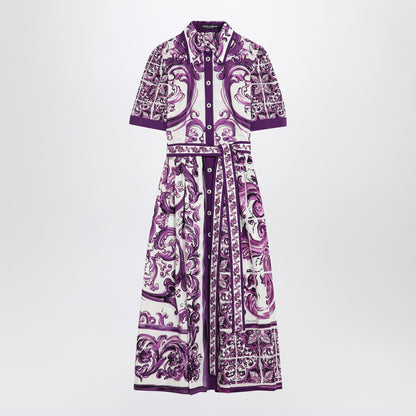 Dolce &amp; Gabbana Poplin Shirt Dress with Maiolica Print Purple