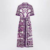 Dolce & Gabbana Poplin Shirt Dress with Maiolica Print Purple