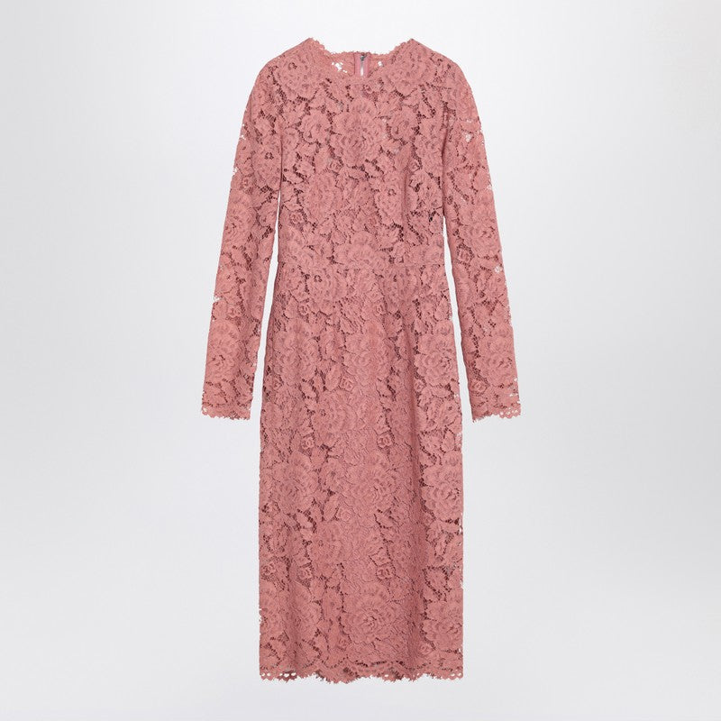 Dolce &amp; Gabbana Pink Lace Long-Sleeve Tubino Dress Pink