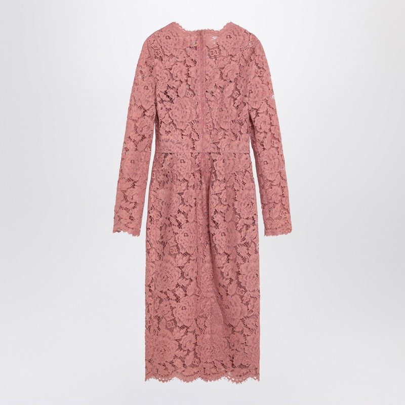Dolce &amp; Gabbana Pink Lace Long-Sleeve Tubino Dress Pink
