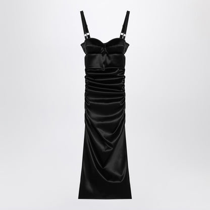 Dolce &amp; Gabbana Draped Stretch-Satin Midi Dress with Bra Detail Black