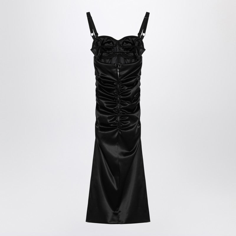 Dolce &amp; Gabbana Draped Stretch-Satin Midi Dress with Bra Detail Black
