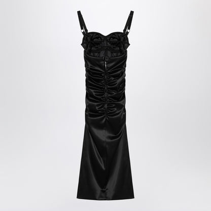 Dolce &amp; Gabbana Draped Stretch-Satin Midi Dress with Bra Detail Black