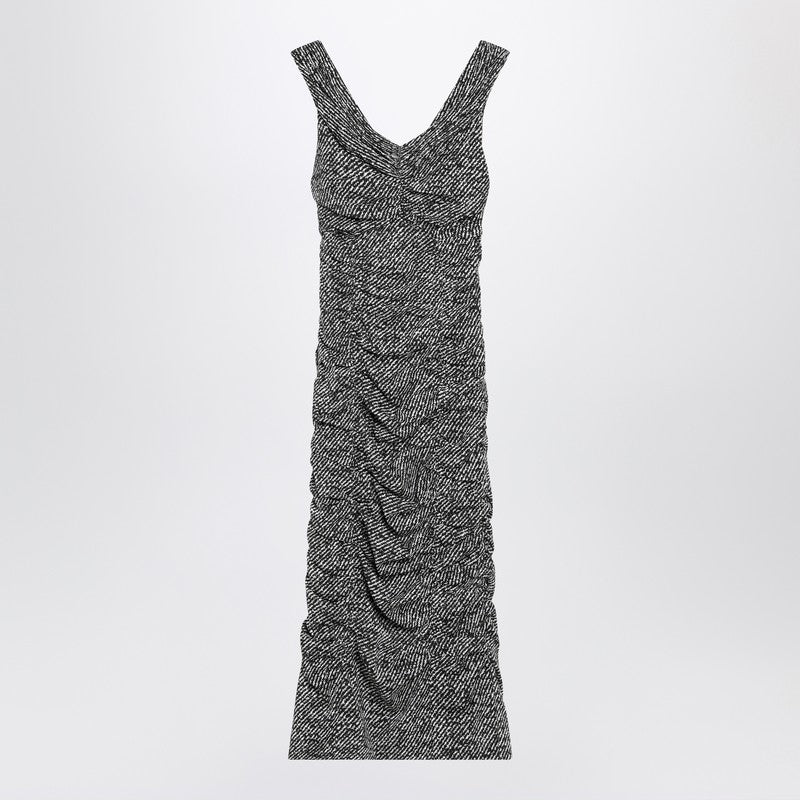 Dolce & Gabbana Diagonal Silk-Blend Midi Dress With Draped Off-Shoulder White