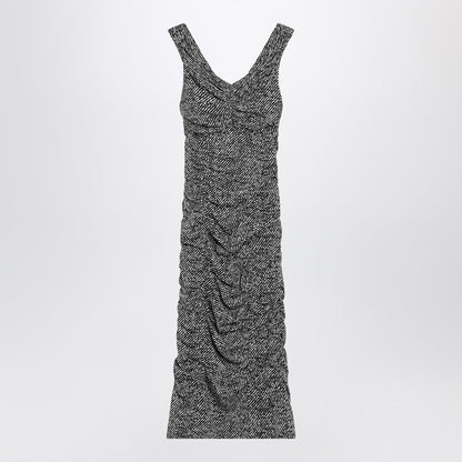 Dolce &amp; Gabbana Diagonal Silk-Blend Midi Dress With Draped Off-Shoulder White