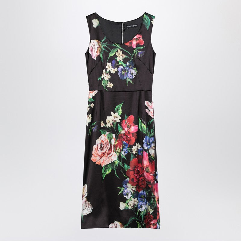 Dolce &amp; Gabbana Black Sleeveless Floral-Print Midi Dress Multicolor