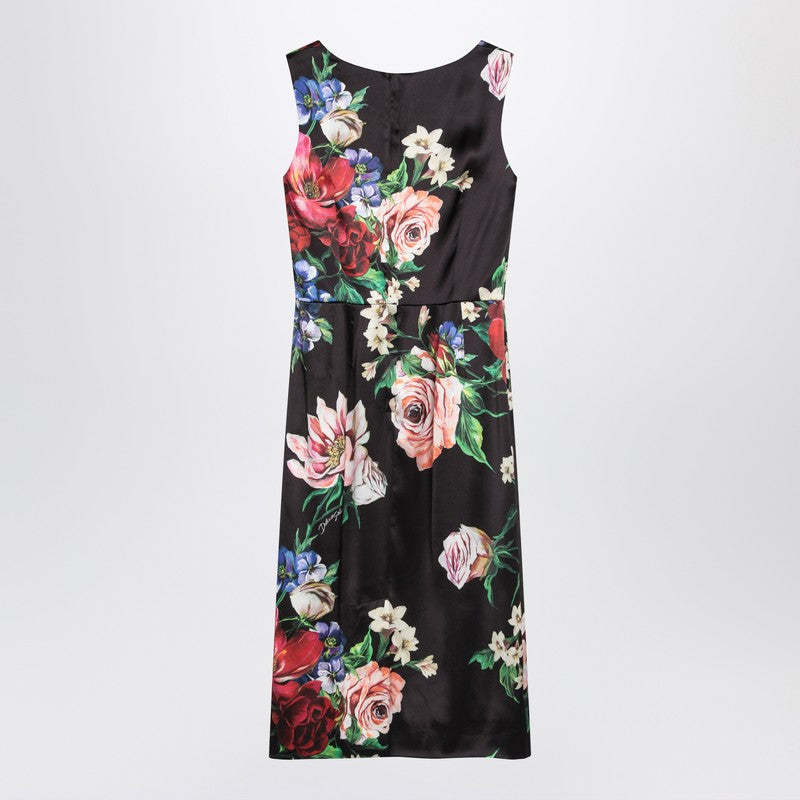 Dolce &amp; Gabbana Black Sleeveless Floral-Print Midi Dress Multicolor