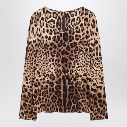 Dolce &amp; Gabbana Silk-Blend Leopard-Print Long-Sleeve Top Print