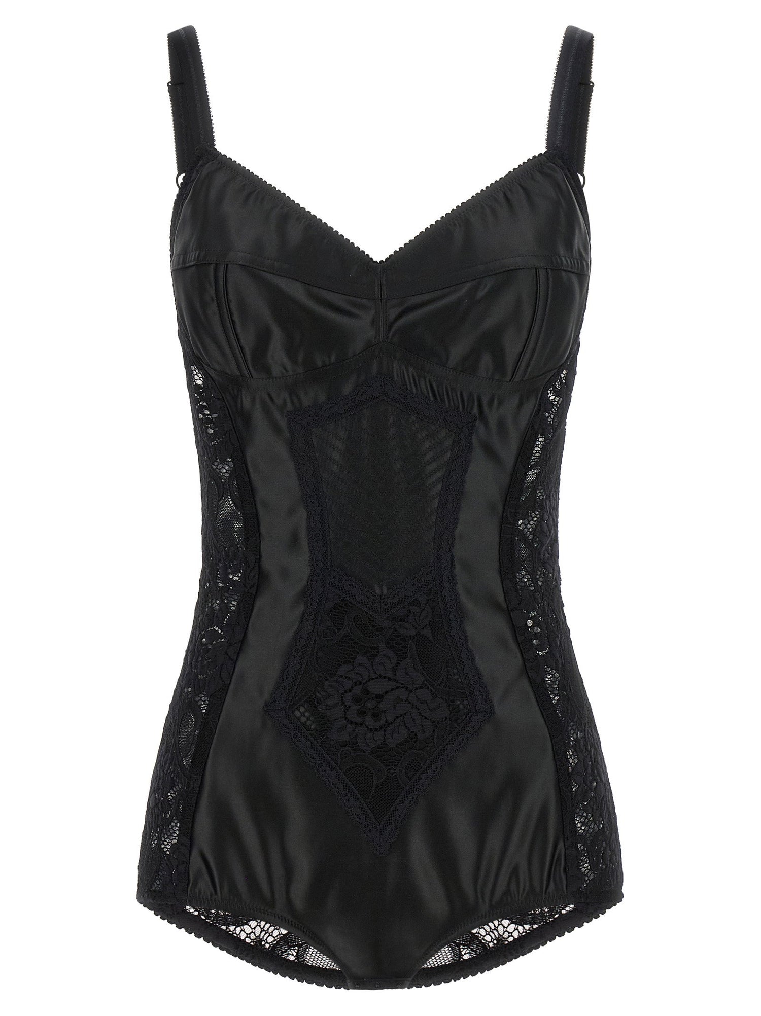 Dolce &amp; Gabbana Satin And Lace Corsetry Bodysuit Black
