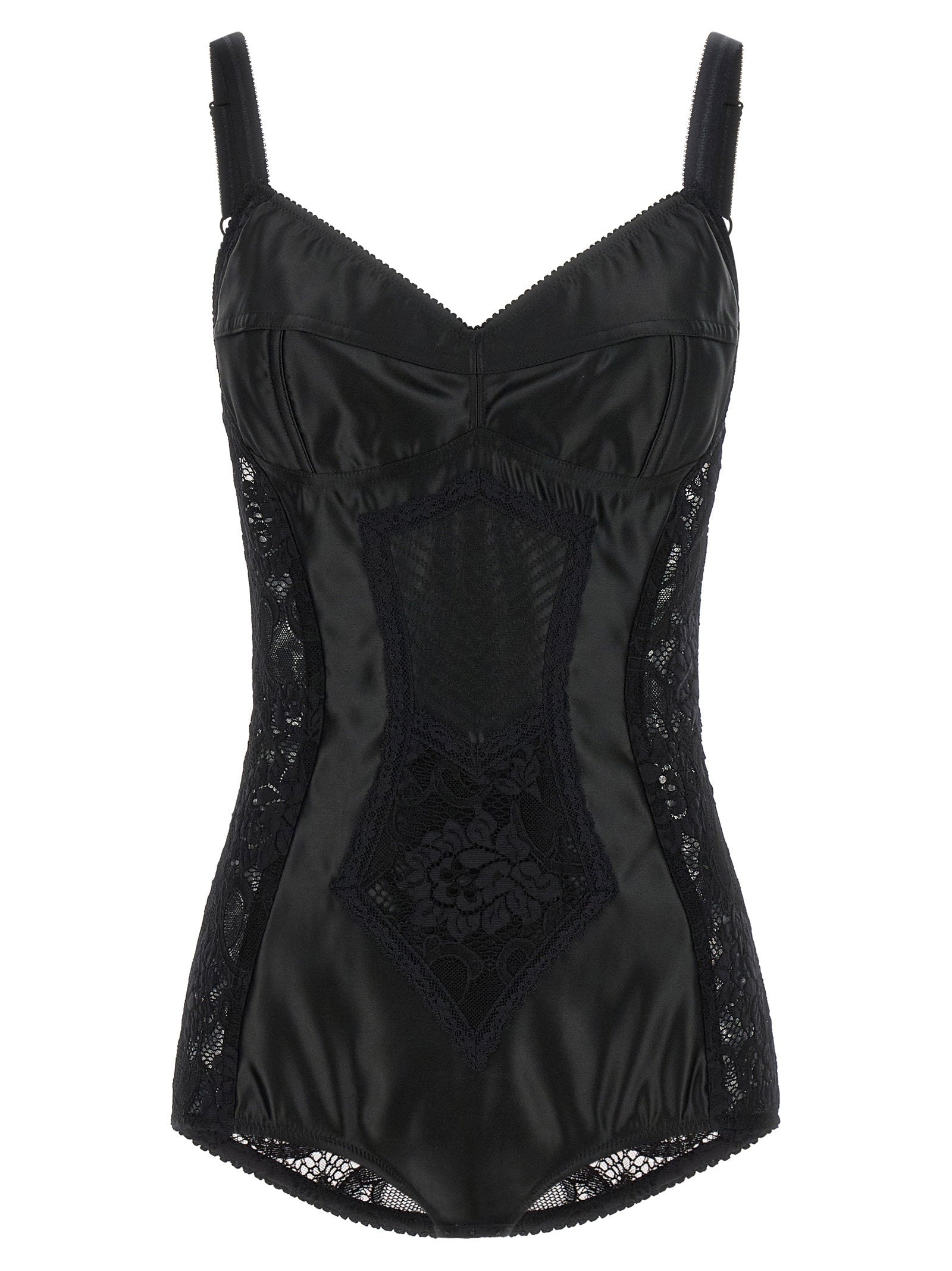 Dolce &amp; Gabbana Satin And Lace Corsetry Bodysuit Black