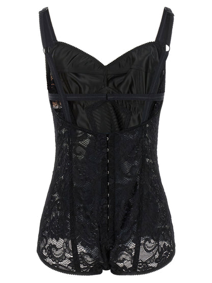Dolce &amp; Gabbana Satin And Lace Corsetry Bodysuit Black