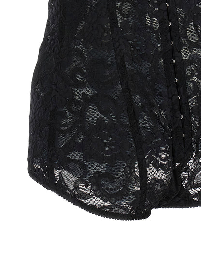 Dolce &amp; Gabbana Satin And Lace Corsetry Bodysuit Black