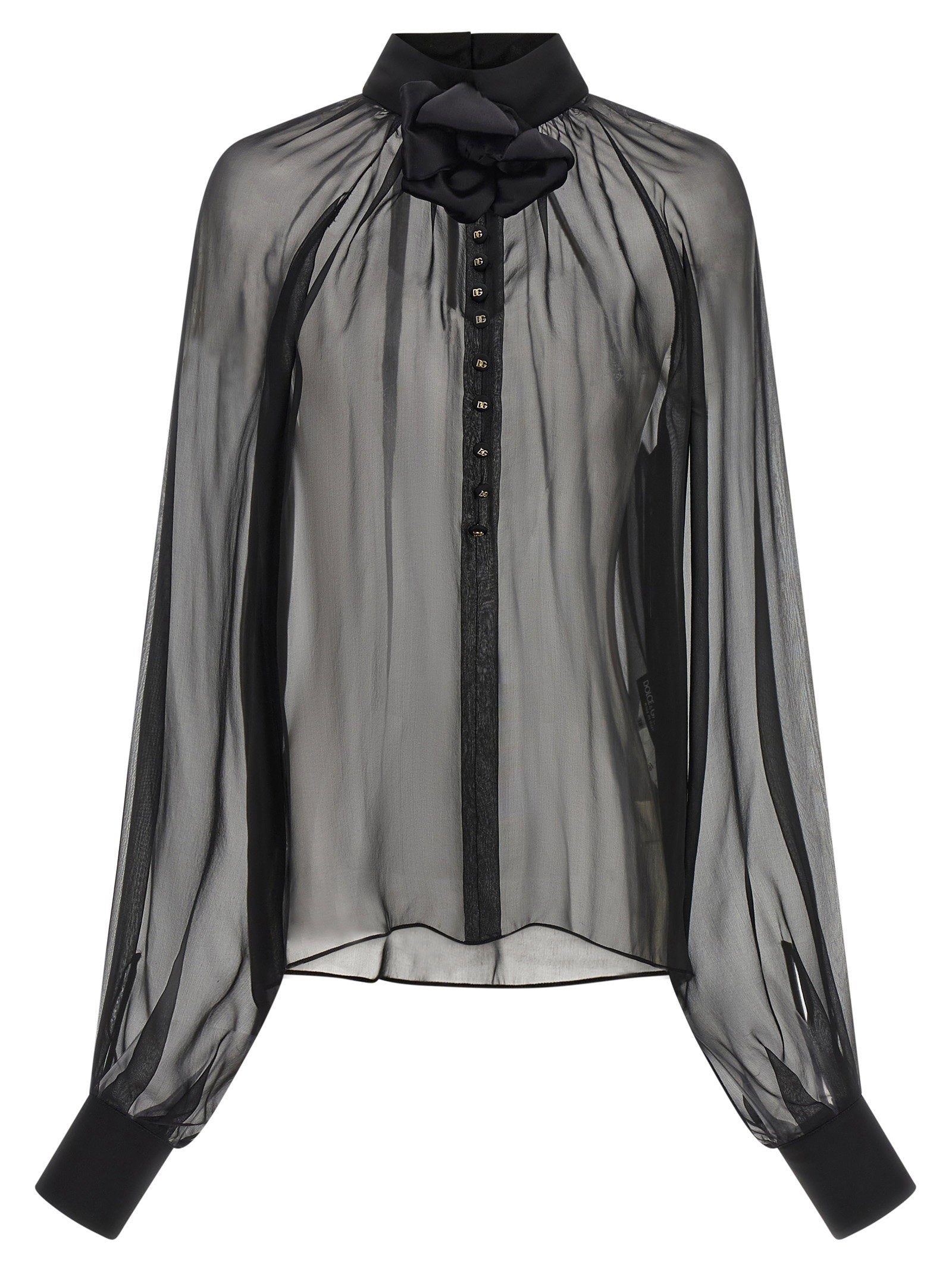 Dolce &amp; Gabbana Chiffon Blouse With Flower Black