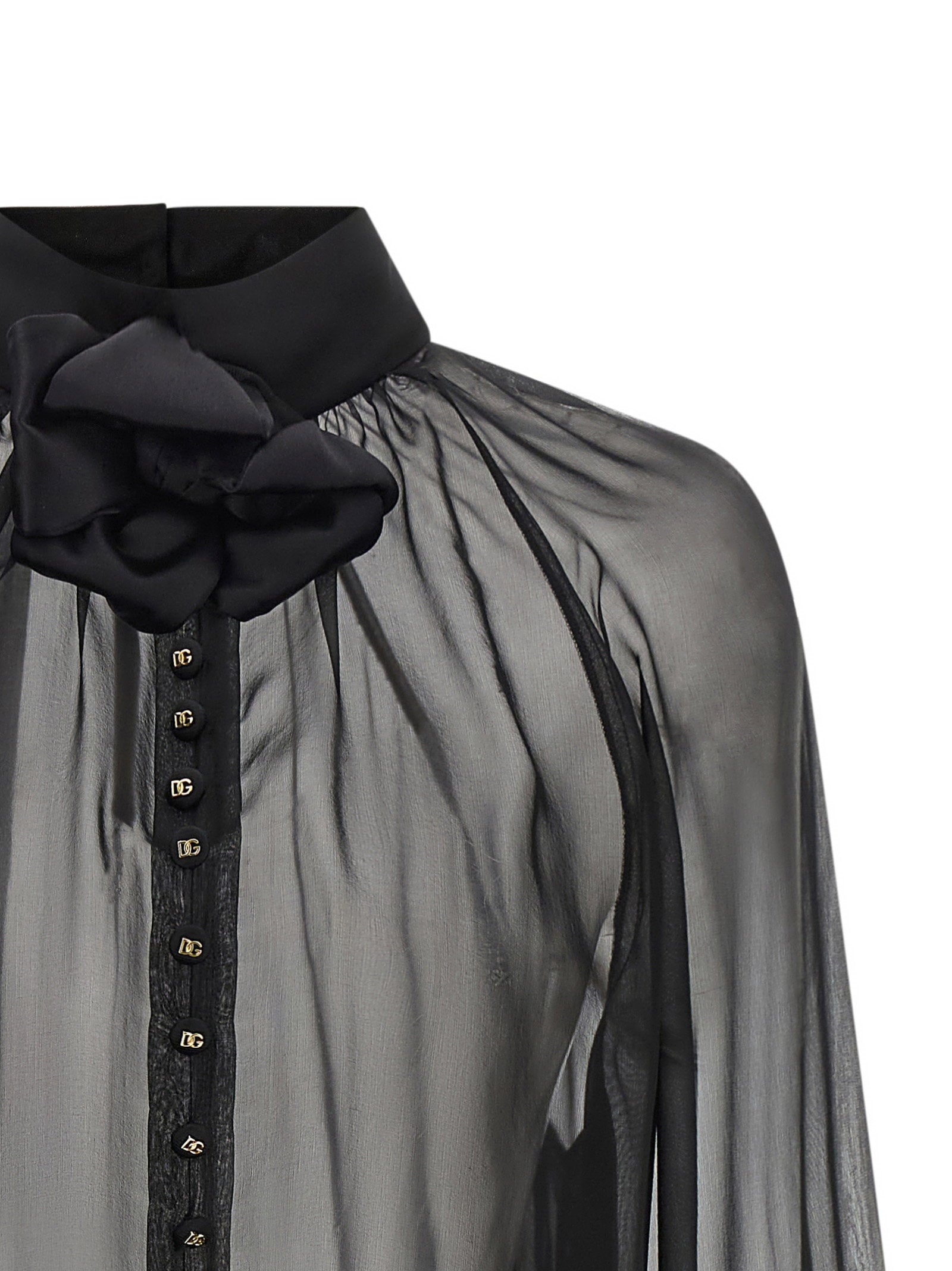 Dolce &amp; Gabbana Chiffon Blouse With Flower Black