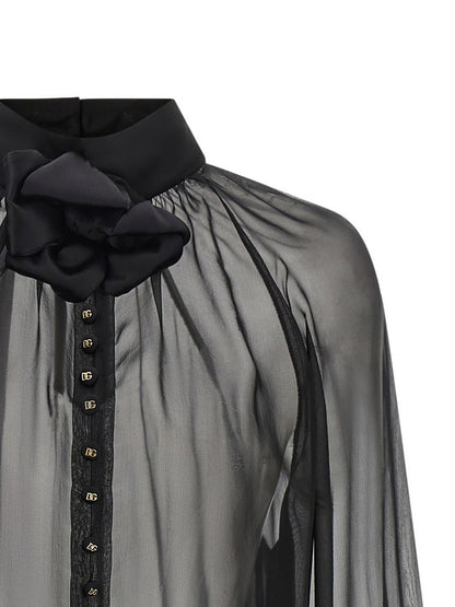 Dolce &amp; Gabbana Chiffon Blouse With Flower Black