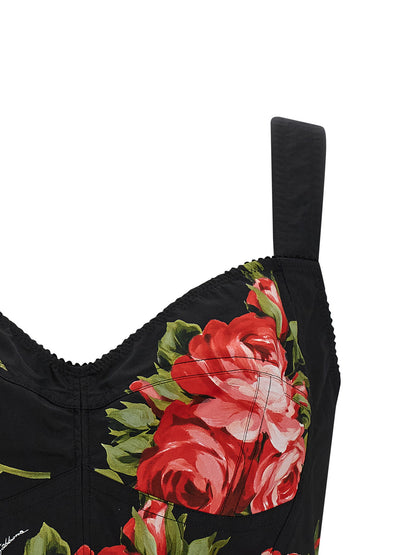 Dolce &amp; Gabbana Bouquet Rose Bustier Top Black