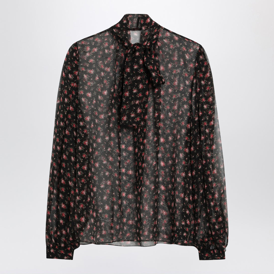 Dolce & Gabbana Chiffon Rose Print Blouse Black black