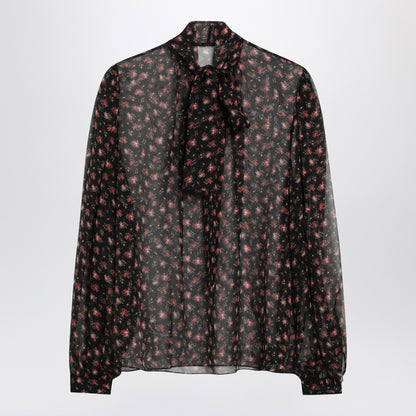 Dolce &amp; Gabbana Chiffon Rose Print Blouse Black black
