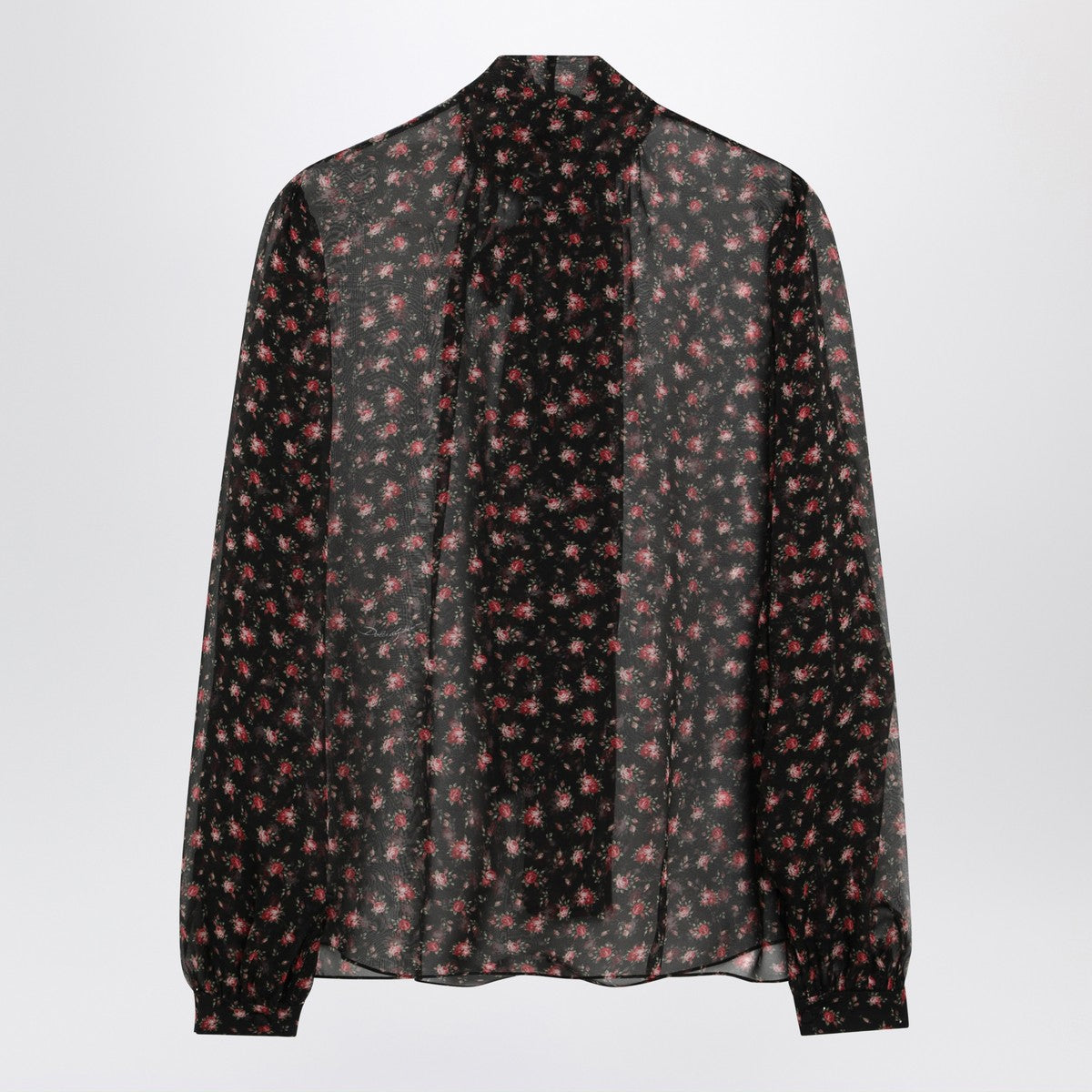 Dolce &amp; Gabbana Chiffon Rose Print Blouse Black black