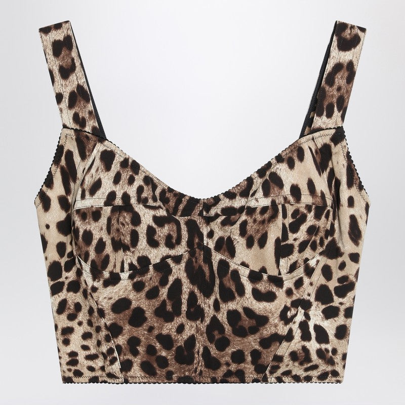 Dolce &amp; Gabbana Charmeuse Leopard-Print Bustier Top Multicolor