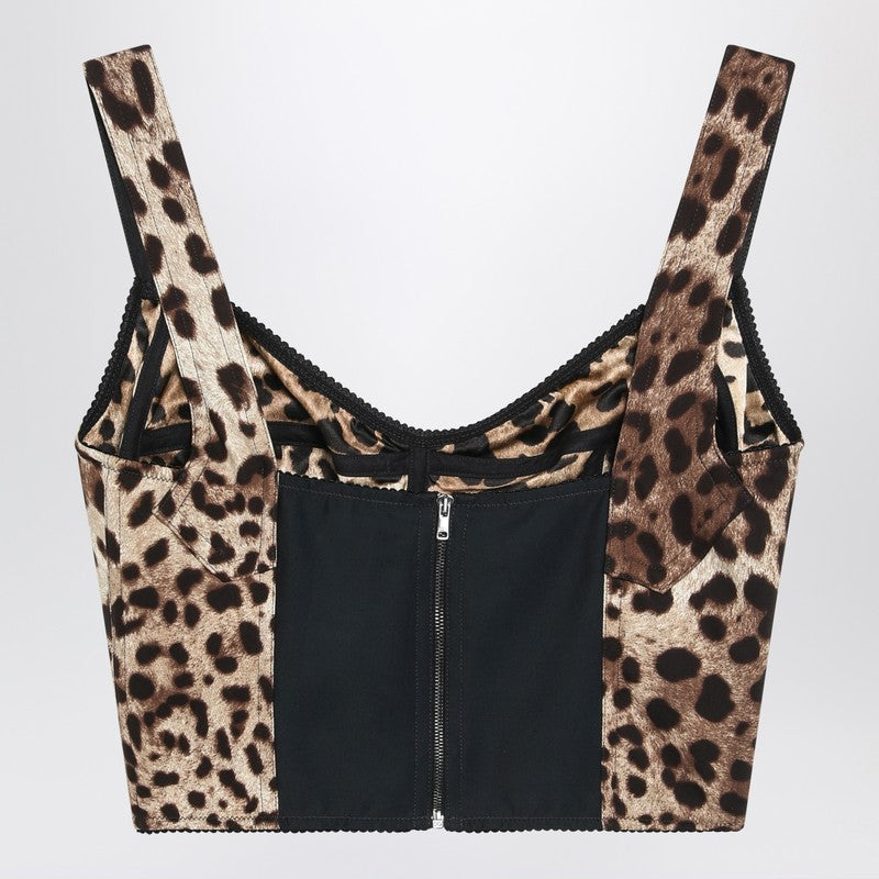 Dolce &amp; Gabbana Charmeuse Leopard-Print Bustier Top Multicolor