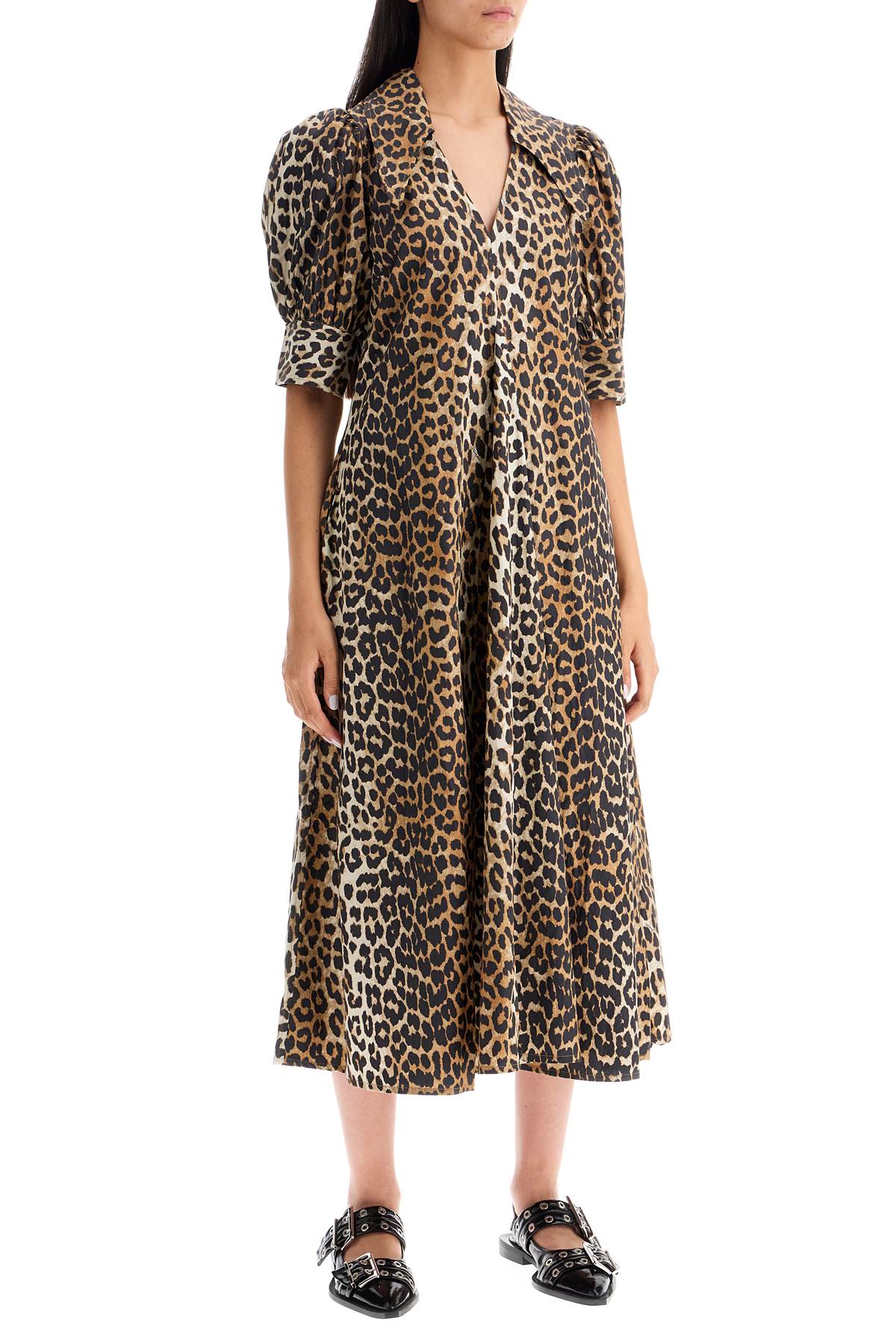 Leopard print poplin dress