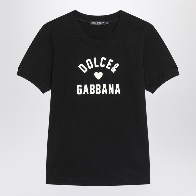Dolce &amp; Gabbana Black Cotton Logo-Embroidered T-Shirt Black