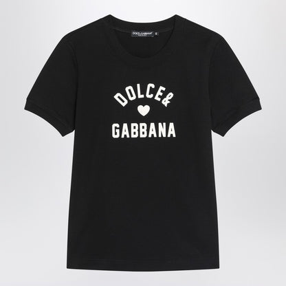 Dolce &amp; Gabbana Black Cotton Logo-Embroidered T-Shirt Black