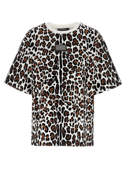 Dolce &amp; Gabbana Animal Print Logo Plaque T-shirt Multicolor