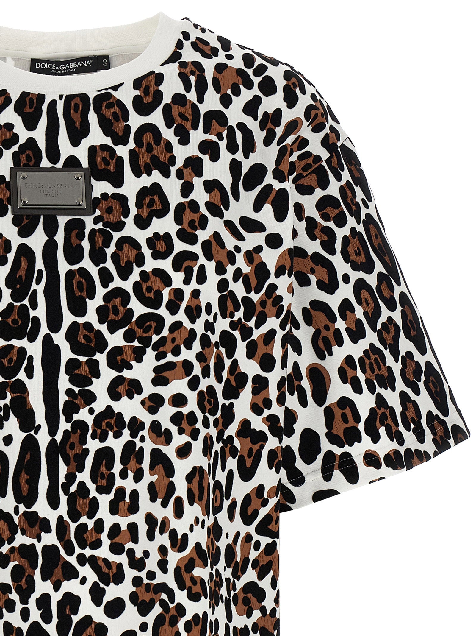 Dolce &amp; Gabbana Animal Print Logo Plaque T-shirt Multicolor