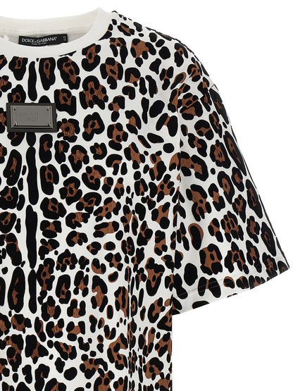Dolce &amp; Gabbana Animal Print Logo Plaque T-shirt Multicolor