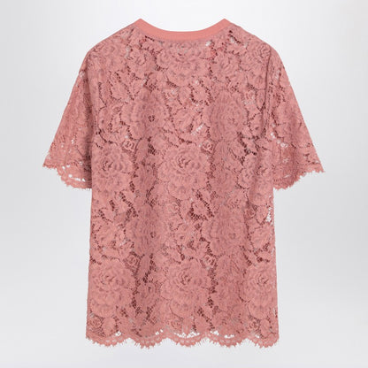 Dolce &amp; Gabbana Powder Pink Stretch Floral Lace T-Shirt Pink