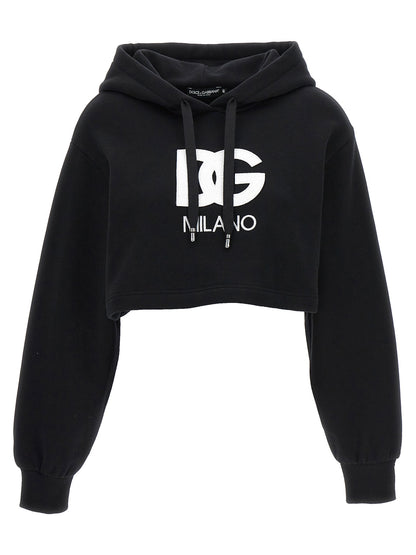 Dolce &amp; Gabbana Logo Embroidery Cropped Hoodie Black