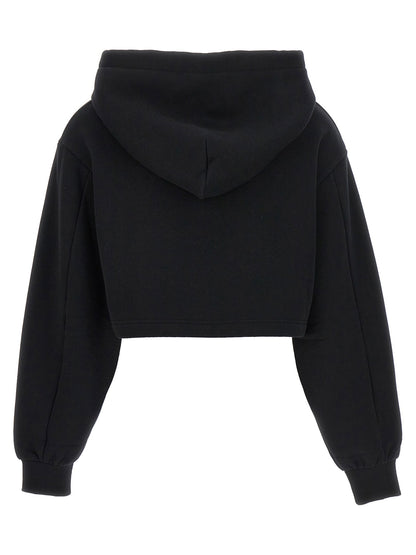 Dolce &amp; Gabbana Logo Embroidery Cropped Hoodie Black