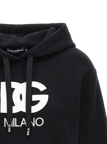 Dolce &amp; Gabbana Logo Embroidery Cropped Hoodie Black