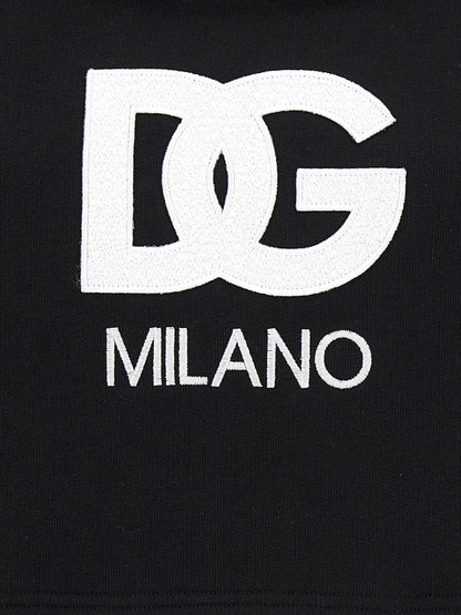 Dolce &amp; Gabbana Logo Embroidery Cropped Hoodie Black