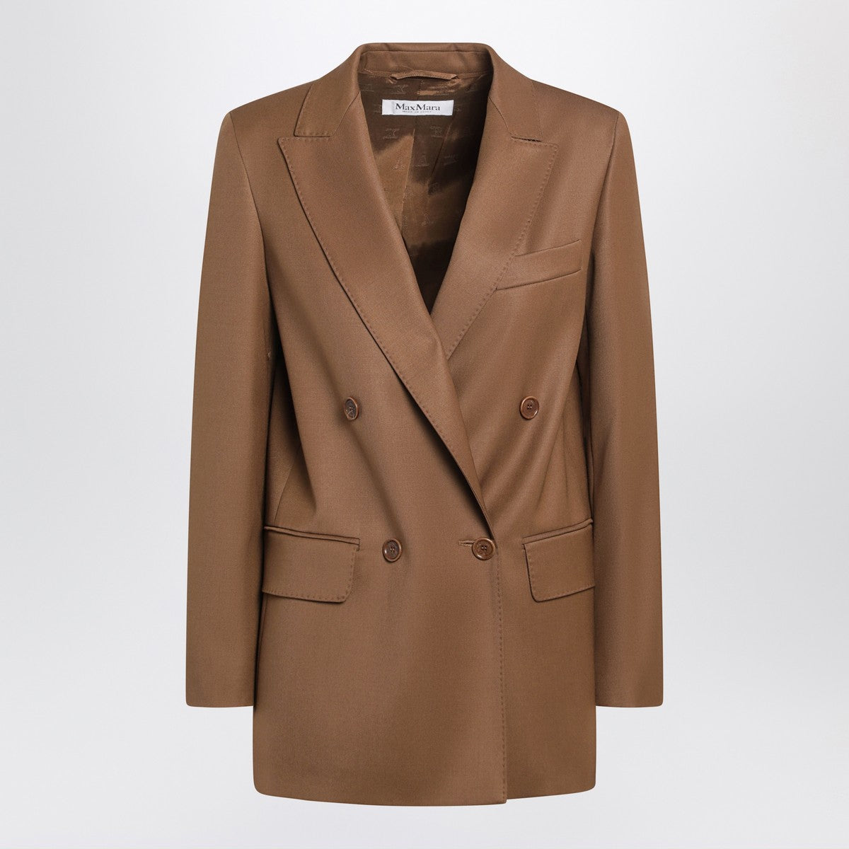 Max Mara Tan Double-Breasted Wool Blazer Brown