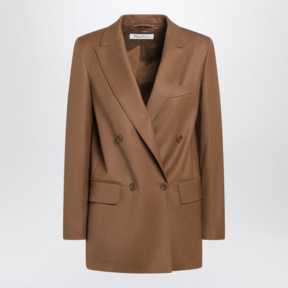 Max Mara Tan Double-Breasted Wool Blazer Brown