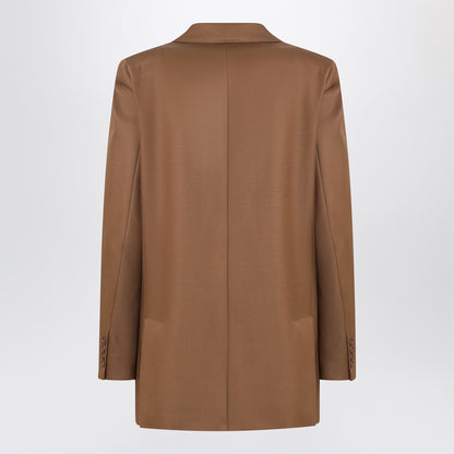 Max Mara Tan Double-Breasted Wool Blazer Brown