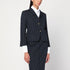 Thom Browne Navy Pinstripe Wool Blazer with Signature Tricolour Detailing Blue