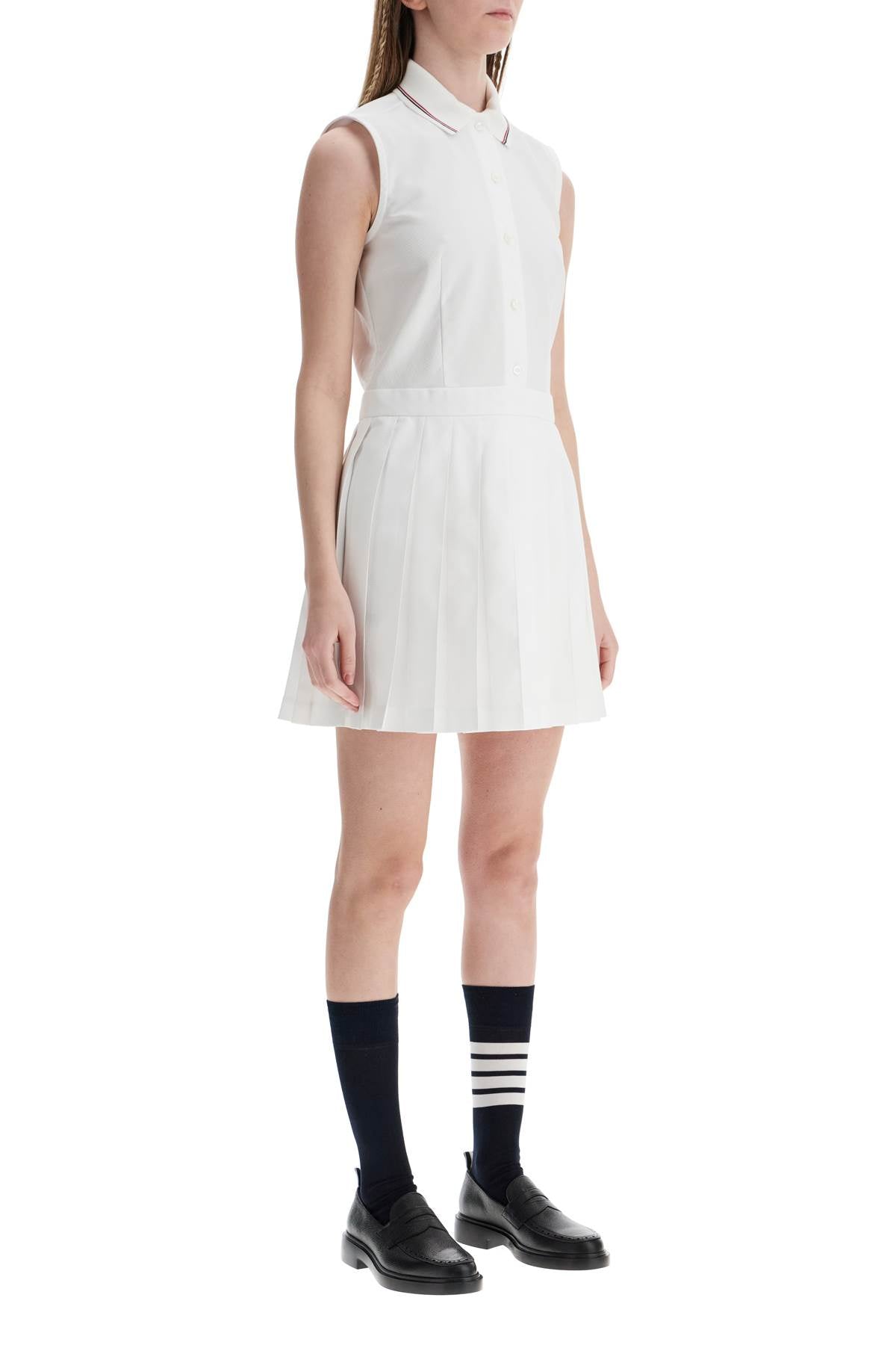 THOM BROWNE White pleated cotton dress