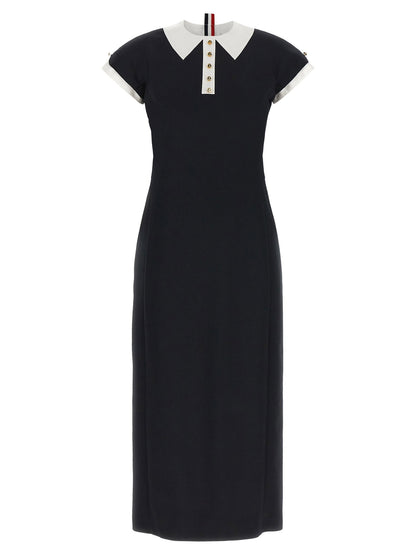 Thom Browne Polo Dress With Intarsia And Rwb Detail Blue