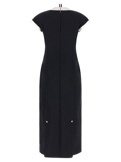 Thom Browne Polo Dress With Intarsia And Rwb Detail Blue