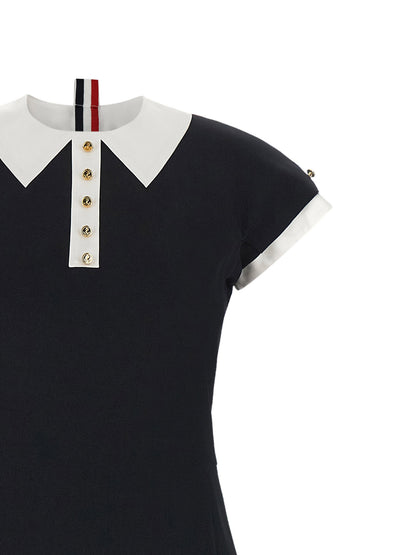 Thom Browne Polo Dress With Intarsia And Rwb Detail Blue