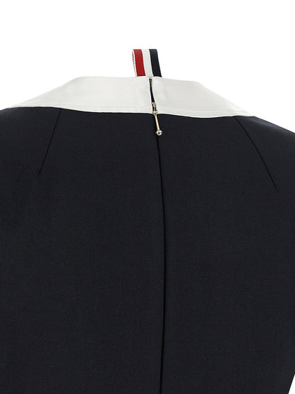 Thom Browne Polo Dress With Intarsia And Rwb Detail Blue