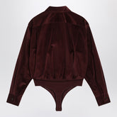 Max Mara Cherry Velvet Bodysuit Shirt Burgundy